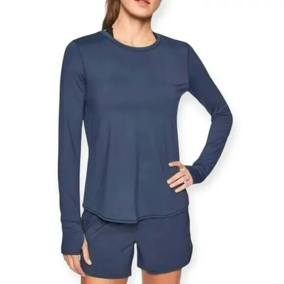 Athleta Sunlover UPF Tulip Back Top S Navy Thumbhole Sun Protection - Picture 2 of 15